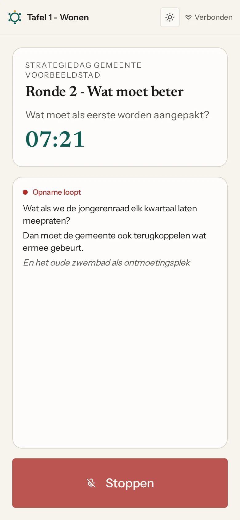 Tafelpagina van EchoSphere op een telefoon